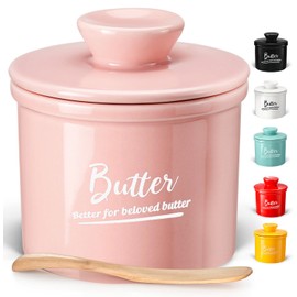 Butter Crock French Butter Dish Bell Keeper with Lid and Knife for Countertop, Keeps Butter Soft and Fresh for 2-5 Weeks, with Removable Silicone Ring, Pink