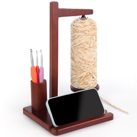 Coopay Wool Unwinder, Magnetic Yarn Holder for Crocheting, Multifunctional Wooden Wool Reel Rotating with Phone Stand, Yarn Winder Wool Ball Holder Made of Wood, Wool Holder Rotatable for Knitting