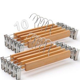 MXCOCO 10Pcs Perchas para Pantalones con Clip, Clip Pantalones Antideslizantes con Distancia Ajustable, Clips de Goma sin Arrugas, Perchas de Acero Inoxidable con Gancho Giratorio para Faldas y Jeans