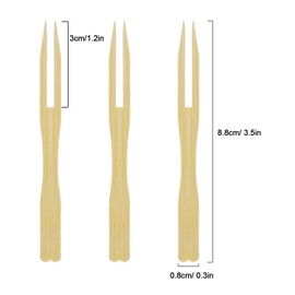 Hysagtek 400 Pcs Bamboo Party Forks Food Picks Two Prongs Fruit Cocktail Forks Blunt-end Forks for Home and Catering Party, 3.5 Inches