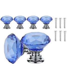 ANSIEDIO Pack of 6 30 mm Cabinet Knobs Dresser Handles Blue Crystal Zinc Alloy Crystal Glass Furniture Knobs Wardrobe Pull Handles Furniture Handles