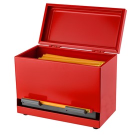 2Fold Supply Pencil Dispenser for Classroom - Stainless Steel Bulk Pencil Holder for Desk - Includes Removable Label Stickers - Teacher Must Haves for Organization - Holds up to 200 Pencils (Red)