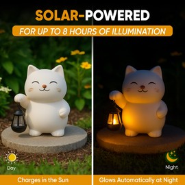 Cat Solar Garden Statue with Lantern – Outdoor Cat Decor for Yard, Patio, Porch – Gift for Mom, Grandma, Women – Housewarming Gifts - Includes Adoption Certificate