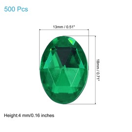 sourcing map 500Pcs Oval Flatback Acrylic Rhinestones 18x13mm Cabochons Rhinestone Gems Embellishments for Costumes Crafts Clothes DIY Decoration, Dark Green