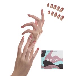 ako Short Nails Press on, Pink Ombre Short Round Fake Nails, Acrylic Nails Glue on Nails for Women, Glossy & Reusable False Nails, 30 Nail Kit Acrylic Set