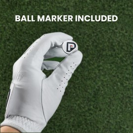 PUR3 Golf Cabretta Leather Golf Gloves - Ultra Soft - Individual Red Blue and White - Includes Bonus Ball Marker for Right Handed and Left Handed Golfers (Pearl White, Medium/Large, Worn on Right)