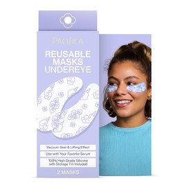 Pacifica Reusable Mask – Under Eye Mask Silicone Face Mask for Fine Lines & Dark Circles, Pair with Serum, Storage Tin Included, Vegan & Cruelty-Free, 2 Pieces