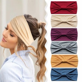 Headscarves for Women Wide Headbands Boho Fashion Knotted Hair Bands for Adults Women Fashion Bandanas Yoga Sports Hair Accessories (6Wchunse)