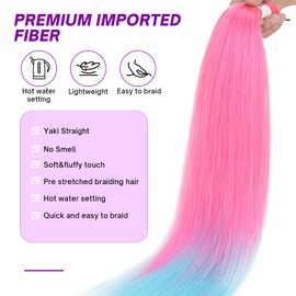 S-noilite Long EZ Braids Pre-Stretched Easy Braiding Hair Extensions for Crochet Box Twist Braids Ombre Yaki Texture Synthetic Hair Hot Water Setting,26 Inch 1Pack 90g,Bright Pink to Blue