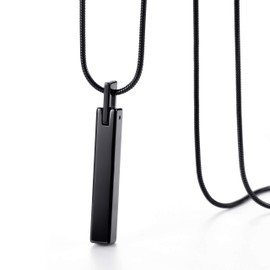 MOO&LEE Men's Tungsten Steel Black Bar Pendant Necklace with 22 Inches Stainless Steel Snake Chain