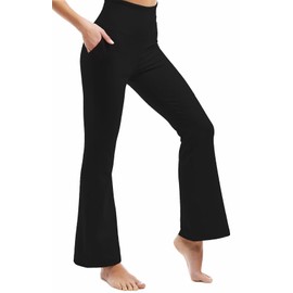 Ipletix Flare Leggings for Women, High Waisted Flare Leggings with Pockets Yoga Pants Black