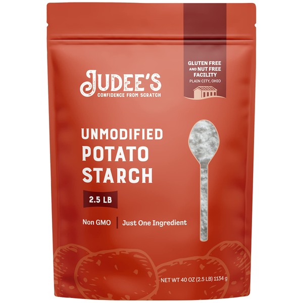Judee’s Unmodified Potato Starch 2.5 lb - Just One Ingredient - Great for Breading, Thickening, Cooking, and Baking - 100% Non-GMO, Gluten-Free, and Nut-Free - Resistant to High Temperatures