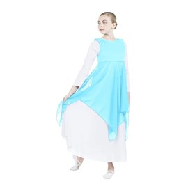 Danzcue Girls Dance Worship Pullover Vest Praise Dance Tunic for Girl, Aqua Blue, Large-X-Large