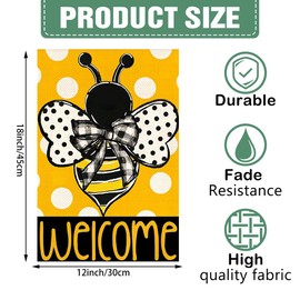 DMERBYL Summer Polka Dot Bee Welcome Garden Flag 12x18 Inch Double Sided Outside, Orange Seasonal Holiday Burlap Yard Outdoor Decoration