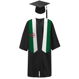 SNUWITH Algeria Flag Graduation Sash/Stole/Scarf 180X13CM Double Sided for Study Aboard International Students Graduation Decoration Item Gift
