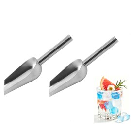 2 Pack Stainless Steel Ice Scoop with Long Handle, 6 Oz Multi Purpose Scooper for Ice Machine, Dog Food, Flour, Nuts, Pulses, Ideal Kitchen Bar Party Freezer Accessory