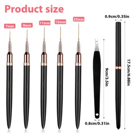 5 Pcs Nail Art Liner Brushes Set, Fine Nail Art Brushes for Gel Nails Dotting Drawing Tools for Nails Detail Ombre French Tip Fine Drawing Painting Design Brush, 79 mm + 1 Cuticle Fork