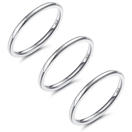 LOYALLOOK 1.5mm 14K Gold Filled Stacking Rings for Women - Stainless Steel Plain Thin Knuckle Thumb Statement Midi Band Comfort Fit Silver Tone, 9