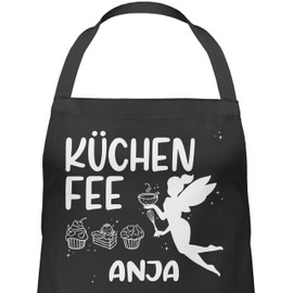 Geschenk mit Namen personalisiert by Shirtracer - Apron - Cooking Apron Women - Kitchen Fairy with Name - Gift - Christmas Birthday Mother's Day Grandma, 1 black