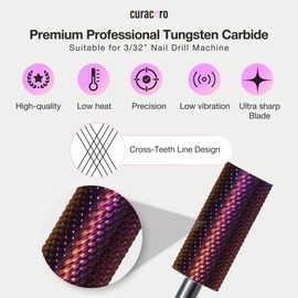 Curacoro Nail Drill Bits 3/32'' - Small Barrel Carbide Bit (Fine) for Professional Finish, Gently Remove, Buff & Polish Gel Nails, Nail Art Pedicure Manicure Salon & Home