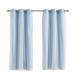 Your Zone Blackout Curtain Panel with Sheer Overlay, 1 Panel, Blue, 37" W x 63"