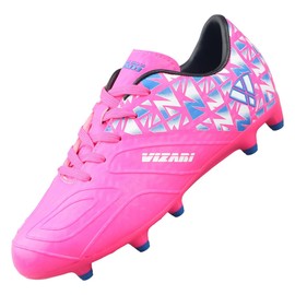 Vizari Pismo Junior Firm Ground Youth Soccer Cleats for Boys & Girls - Pink, Size 4 | Perfect Synthetic Boys Football Cleats with TPU Outsole | Water Resistant & Durable Sports Shoes