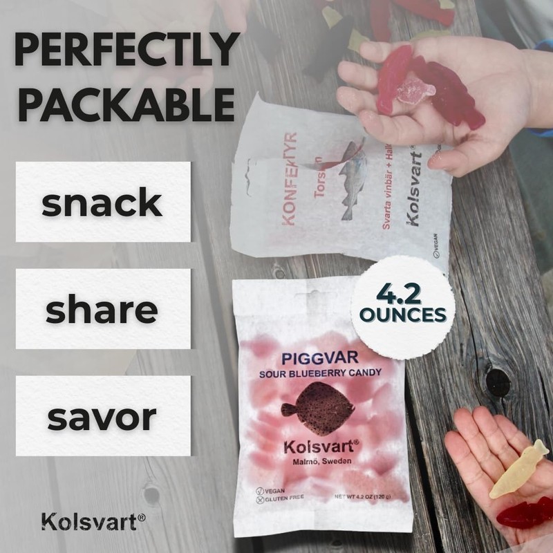 KOLSVART Swedish Candy, Piggvar Shaped, Classic Scandinavian Gummy, Vegan, Gluten