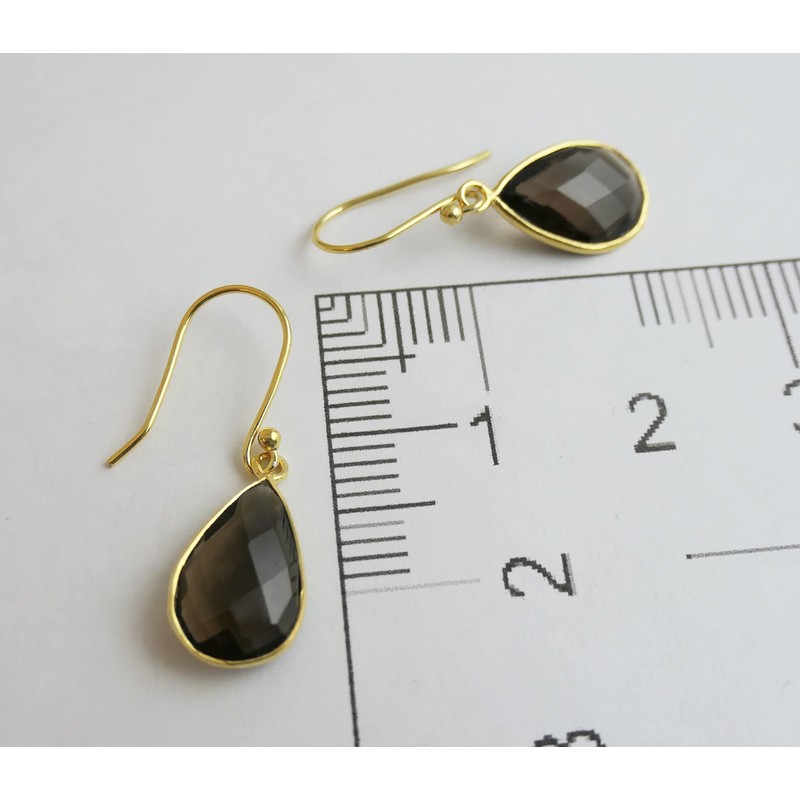 Smoky Quartz Teardrop Shape Gold Plated Sterling Silver Earrings