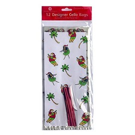Hawaiian Designer Cello Party Favor Bags (Santa's Island Hula Honey, 4 13/16" x 9 1/2" x 2 5/8)