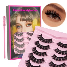 AKARA Russian Strip Lashes Fluffy Wispy Faux Mink Eyelashes Cat Eye Natural Look D Curl False Lashes 7 Pairs Pack (R07)