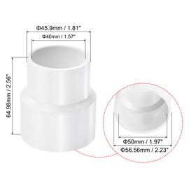 PATIKIL PVC Reducer Pipe Fitting 50mm to 40mm ID, 2 Pack Straight Coupling Adapter Connector, White
