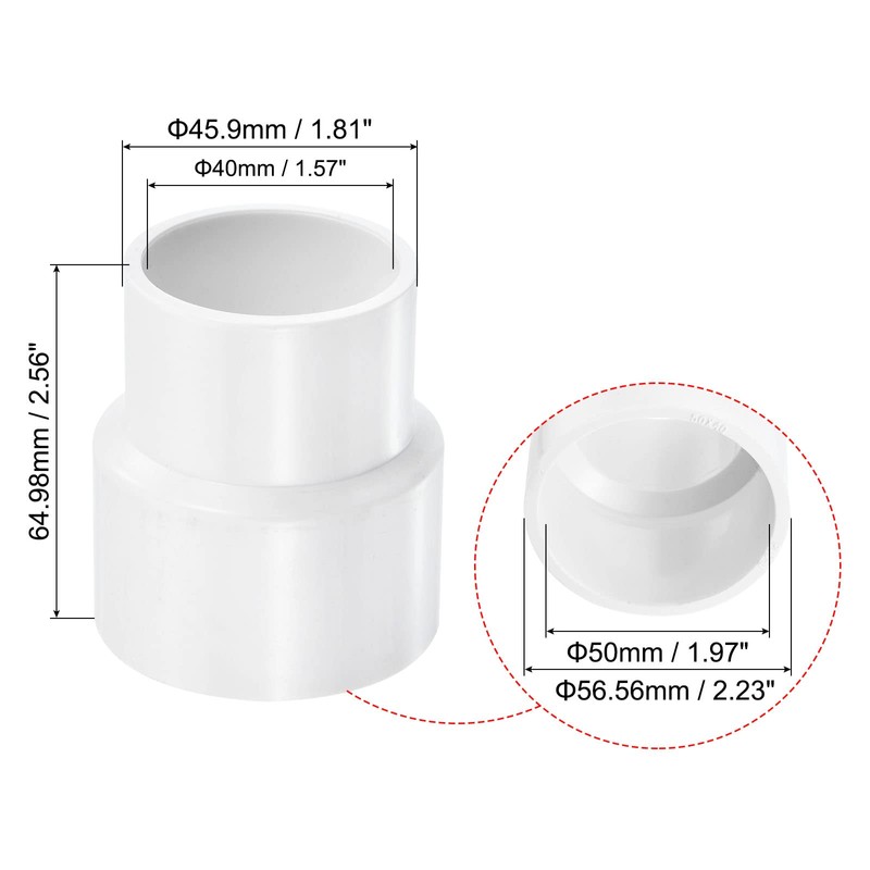PATIKIL PVC Reducer Pipe Fitting 50mm to 40mm ID, 2