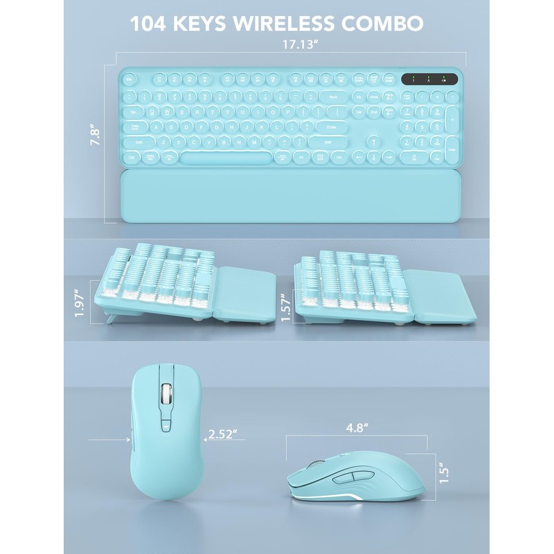 Wireless Keyboard and Mouse Backlit - Typewriter Keyboard with Retro