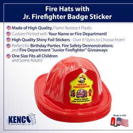 Kenco Kids Customizable Plastic Firefighter Hats -Choose your style, add your name or department (JR Firefighter, 100)