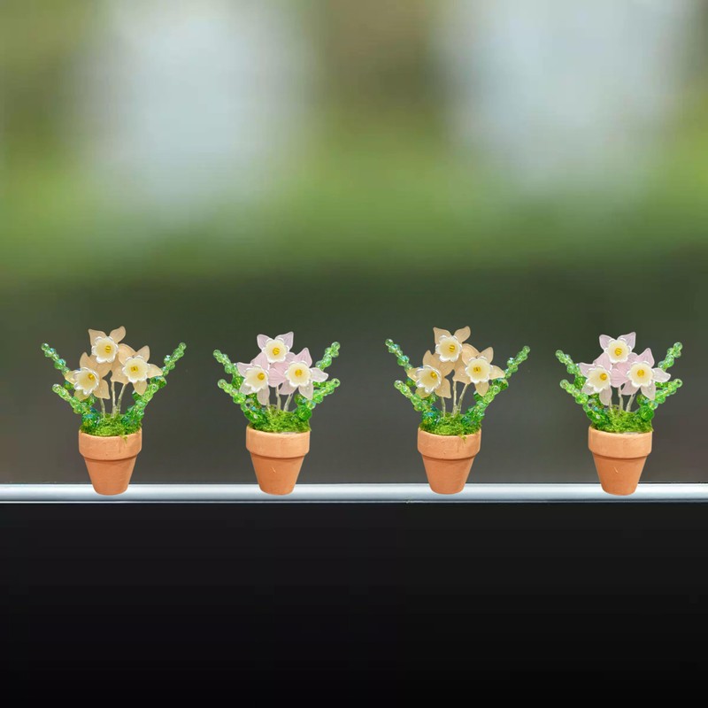 2 Pcs Cute Handcrafted Flower Car Ornament, Mini Crystal Beads