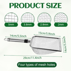 TUAKIMCE Set of 4 Stainless Steel Garden Sieve, Compost Sieve with Handle, Garden Sieve, Ground Sieve for Garden, Sand Sieve, Sieve, Ground Sieve, Gravel and Seeds (2/2.8/3.8/5 mm Mesh)