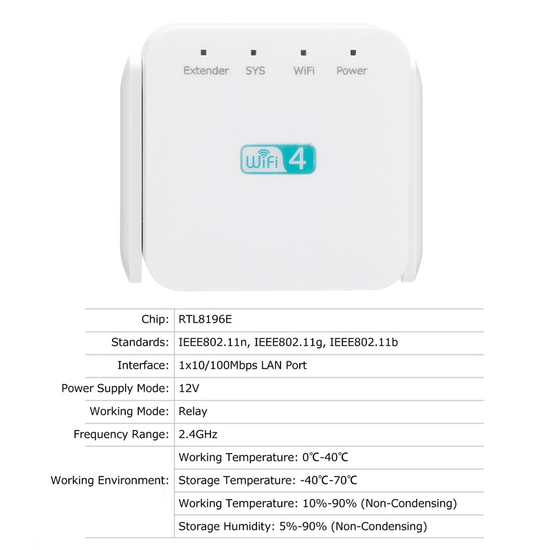 300M Repeater with Double Antenna Signal Amplifier Range Extender White