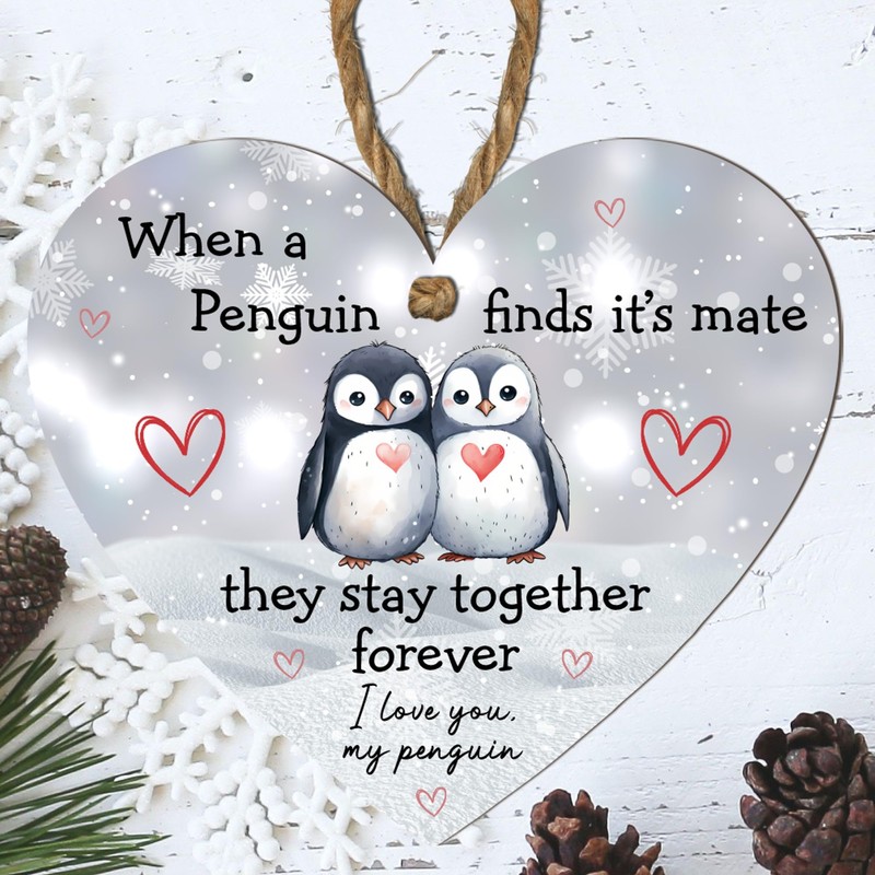 Heart-Shaped Penguin Love Plaque - "When a Penguin Finds Its