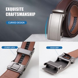 GSG Leather Ratchet Belts for Men Width 3.5cm with Automatic Buckle for Jeans, Size Adjustable, Brown 34-40 inch
