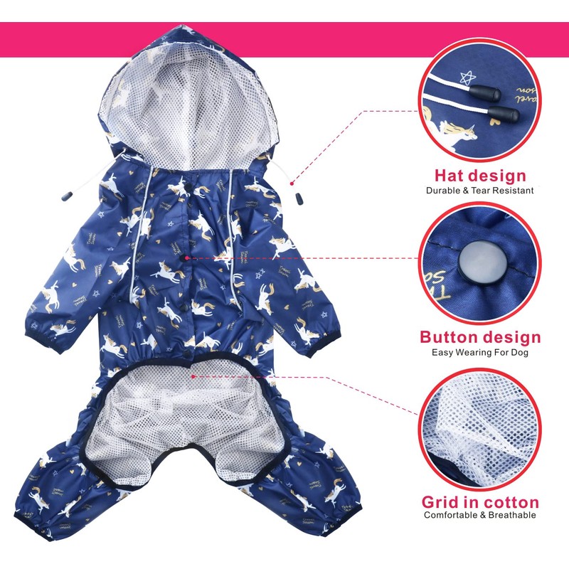 Idepet Hooded Raincoat for Small and Medium Dogs, Waterproof, Windproof,