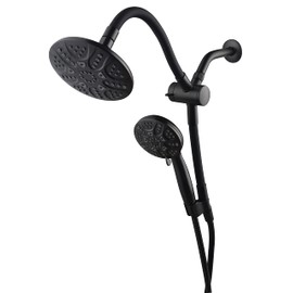 Ana Bath NEW Flexible Dual Shower Head with Handheld Combo with 5-ft Shower Hose - 6-Spray Settings, Brass Connectors, Pause Function, Bendable Extension Arm (Oil Rubbed Bronze) - BSS116201ORB