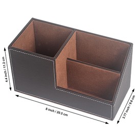 WAYIFON Desk Organiser, PU Leather Pen Holder Desk, Office Organiser with 3 Storage Compartments, Multifunctional Pens Organiser, Office Organiser Office Supplies for Office, Home, School, Brown