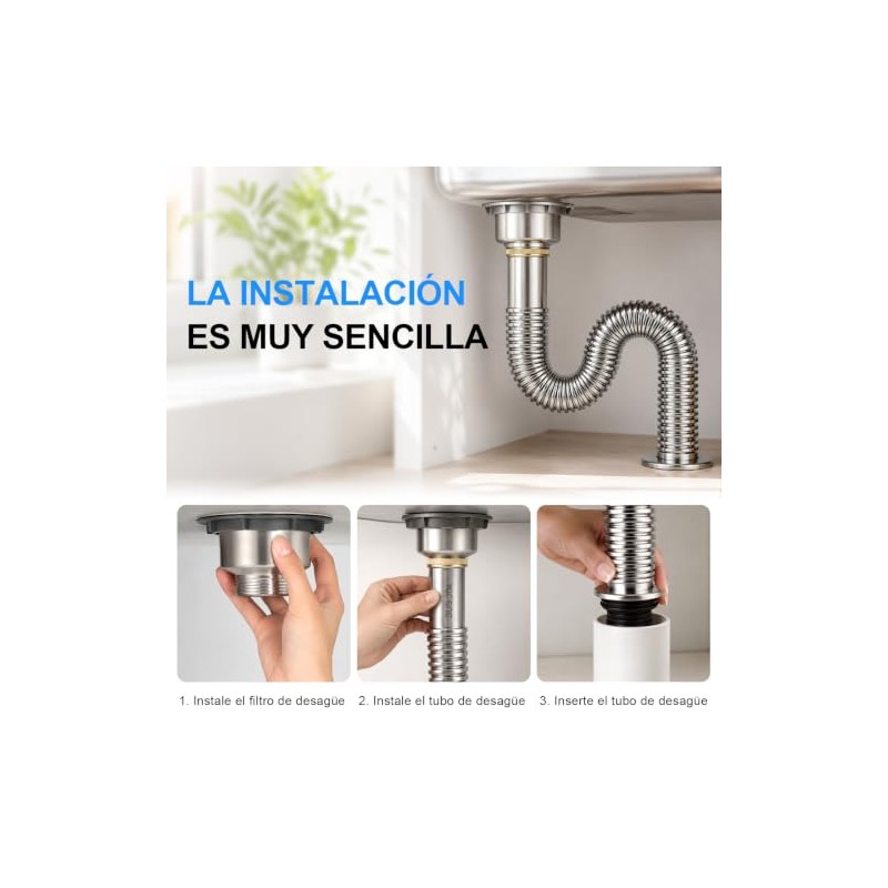 Kit de Desagüe para Lavabo de Baño Antiolor, con 110mm