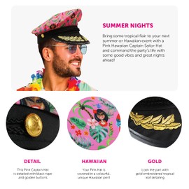 Hawaiian Pink Sailor Hat - Pink Hawaii Captain Cap - Perfect for Stag Dos Fancy Dress Summer Beach Party Wear Accessory - Pack of 1