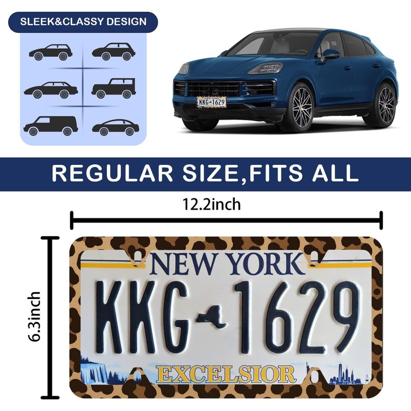 Leopard License Plate Frame - Unobstructed Narrow-Edge 2 Packs Universal