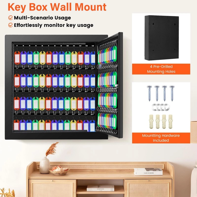 Nebakne 100 Keys Key Cabinet, Anti-Theft Key Lock Box with