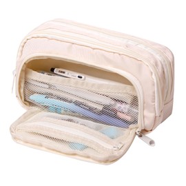Large Capacity Pencil Case Pouch Pen Bag for School Teen Girl Boy Kids Men Women (Pure A Beige)