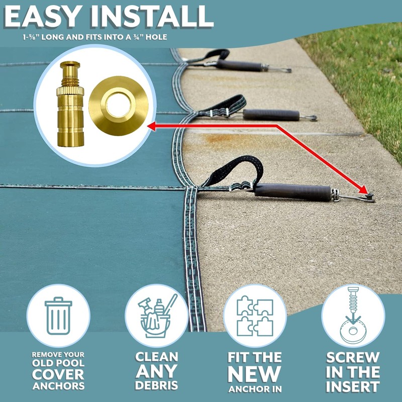 Katouigb Pool Safety Cover Brass Anchor with Beauty Collar Disc