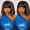 FFEGG Bob Wig Human Hair with Bangs Glueless 2.5x1 HD