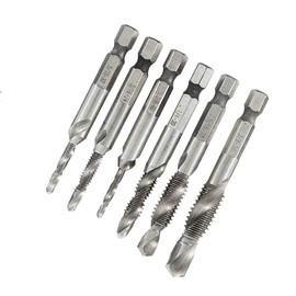 1/8-3/8" BSW Thread HSS Combination Drill Tap Bit Set with 1/4" Hex Shank Burr, 6 Countersunk Bits -(Silver)